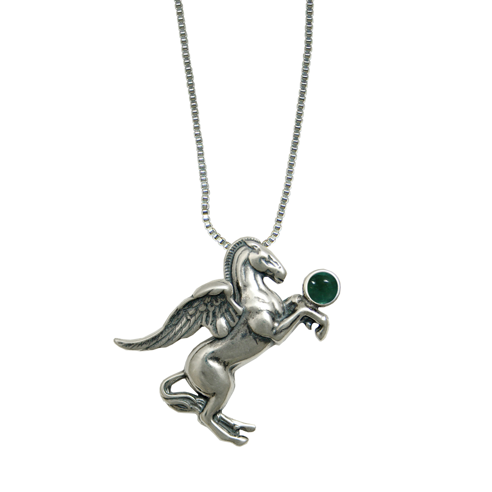 Sterling Silver Greek Winged Horse Pegasus Pendant With Fluorite